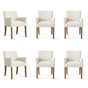 Set of 6 Upholstered Dining Chairs with Arms, Modern Linen Armchairs with Wooden Legs, Accent Chairs for Dining Room, Living Room - Panipeachy - 1 of 4