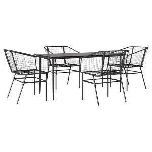 vidaXL 5 Piece Patio Dining Set - Black Poly Rattan Outdoor Garden Furniture with Glass Table - 1 of 4