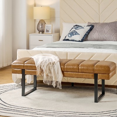 Fritz Modern Channel Tufted Design Upholstered Bench with Metal Legs|ARTFUL LIVING DESIGN