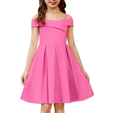 formal dress for girls 12 years Arshiner Summer Off Shoulder Fold Pleated Elegant A-Line Party Dresses with Pocket Hot Pink 11-12 : Target 5th grade prom dresses for 10 year olds