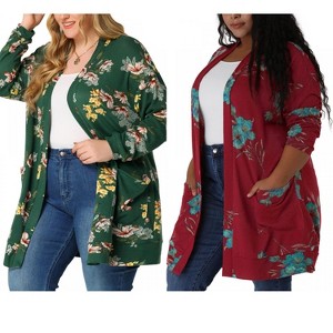 Agnes Orinda Women's Plus Size Lightweight Casual Long Sleeve Floral Soft Knit Cardigans - 1 of 4
