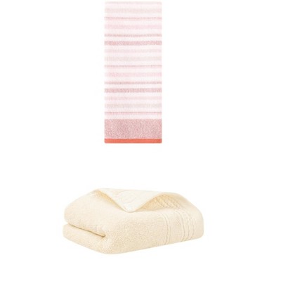 REGALWOVEN Striped Pattern Quick Drying Hand Towels for Bathroom 14" x 30"/13" x 27" 2 Pcs