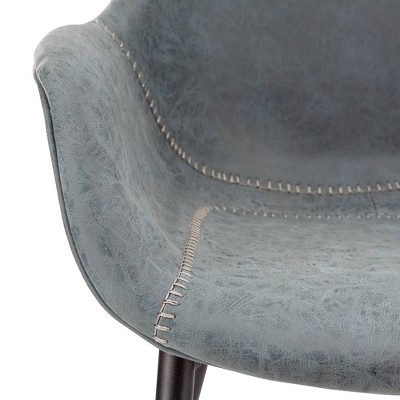 Markley Peacock Blue Faux Leather Dining Arm Chair Set with Metal Legs