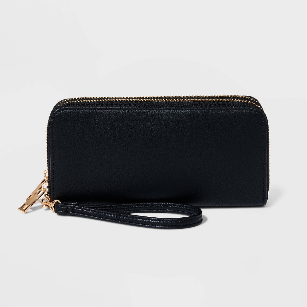 Photos - Wallet Double Zip  - A New Day™ Black Dark Black