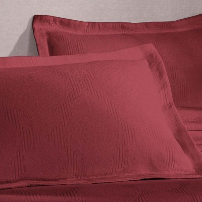 Garnet Red Cotton Twin Bedspread Set with Pillow Shams