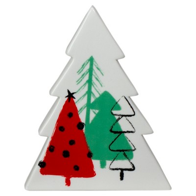 Northlight 6" White, Red, and Green Ceramic Christmas Tree Tabletop Decor
