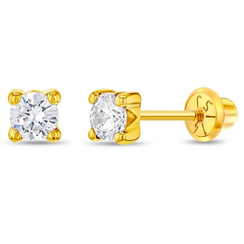 Girls' Clear 4 Prong CZ Solitaire Screw Back 14k Gold Earrings - In Season Jewelry - image 1 of 4