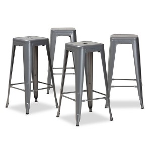 4pc Horton Metal Stackable Barstool Set Gray - Baxton Studio: Upholstered Polyester, Fixed Height - 1 of 4