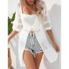 Womens Crochet Cardigan Beach Cover Ups Mesh Knitted Above Knee Tie Front Cardigan Hollow Out Sweater - 3 of 4