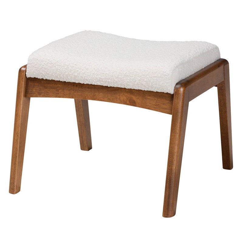 Roxy Boucle Upholstered and Wood Ottoman Footstool Off White/Walnut Brown - Baxton Studio, 4 of 9