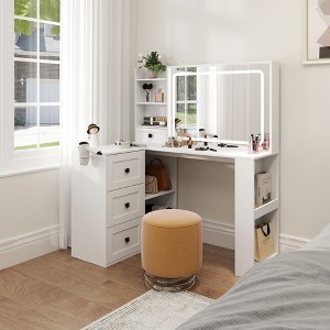 CAVINAS Vanity Desk with Mirror Dressing Table with 2 Drawers, 4 Open Shelves for Apartment, Bedroom - 1 of 4