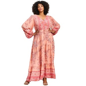 Avenue Women's Plus Size Ellery Long Sleeve Maxi Dress - 1 of 4