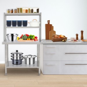 Stainless Steel Work Table with 2 Shelves, 30x24 Inch Heavy Duty Commercial Food Prep Table, Metal Kitchen Prep Table with Adjustable Shelf & Hooks - 1 of 4