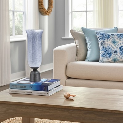 Glass Vase with Metal Base - Coastal Style Blue Decorative Vase for Home, Office, Bedroom & Living Room - Elegant Accent Piece