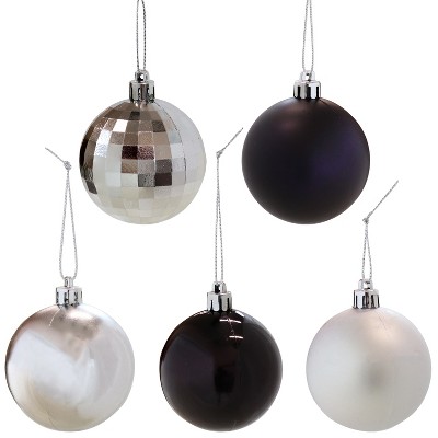 Sunnydaze Black and Silver Shatterproof Plastic Christmas Ornaments Set
