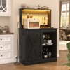 Aheaplus Coffee Bar Cabinet with Charging Station and LED Light, Kitchen Buffet Sidboard with Sliding Barn Door and Top Storage Shelves - 3 of 4