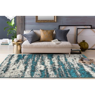 Turquoise Shag Abstract 5' x 7' Easy-Care Synthetic Area Rug