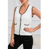 V For City Women's Contrast Trim Scallop Edge Knit Vest Cardigan Sweater For Winter - 4 of 4