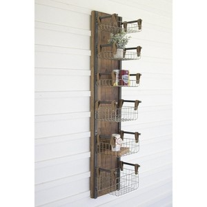 Recycled Wood Wall Shelf Organizer – Six Metal Wire Baskets by Kalalou - 1 of 3