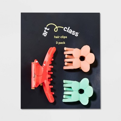 Girls&#39; 3pk Butterfly Flower Claw Clip - art class&#8482; Red/Peach Orange/Green
