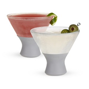 HOST Glass Freeze Martini Glasses Drink Cooler, Insulated Glasses with Silicone Band, Fun Cocktail Glasses with Cooling Gel 9oz Set of 2 in Gray - 1 of 4