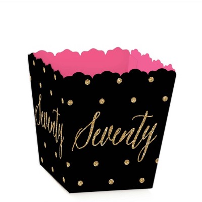 Big Dot of Happiness Chic 70th Birthday - Pink, Black and Gold - Party Mini Favor Boxes - Birthday Party Treat Candy Boxes - Set of 12