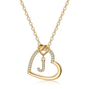 Turandoss 18K Gold Heart Initial Necklace for Women Girls, Dainty Zircon Pendant Necklace, Birthday Gifts for Women Girls, Gold Jewelry, 20+2.5In - 1 of 4