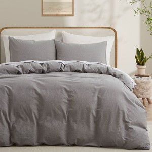 Angel Sar 100% Washed Cotton Duvet Cover Set, Twin Size Fade-Resistant Bedding with Pillow Sham, Natural - 1 of 4
