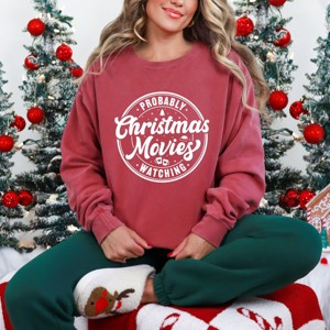 Simply Sage Market Probably Watching Christmas Movies Garment Dyed Sweatshirt - 1 of 4