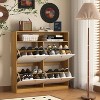 TIRAMISUBEST Shoe Storage Cabinet with 4 Flip Drawers and Open Compartment - Freestanding Shoe Rack Organizer with Wooden Handles for Entryway - 2 of 4