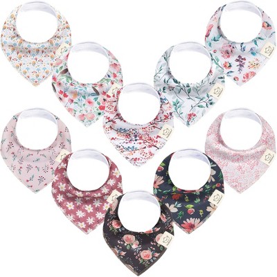 KeaBabies 10pk Organic Baby Bandana Bibs, Baby Drool Bibs for Baby Girl, Boy, Baby Bibs for Infant, Newborn