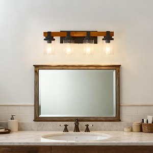 GDFStudio Soren Modern Wooden Wall Lights with Glass Shade and Metal Base - 1 of 4