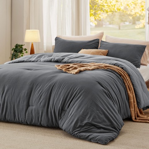 Bedsure Full Size Comforter Set, Reversible Grey Soft Prewashed Bedding for All Seasons, 3 Pieces Warm Down Alternative Bed Set, 1 Lightweight Comforter (82"x