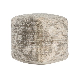 HomeRoots 18" Ivory Cotton Wool And Jute Striped Pouf Ottoman - 1 of 4
