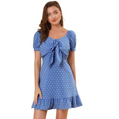 Allegra K Women's Vintage Tie Knot Sweetheart Neck Heart Print A-Line Ruffle Mini Dress
