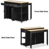 Gulches 47" Extendable Kitchen Island with Dining Table, Black MDF/Rubber Wood, Built-in Power Outlet, 2 Drawers & 2 Cabinets, Mobile/Stationary - 3 of 4