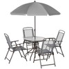 36.50"Outsunny 6 Piece Patio Dining Set for 4 with Umbrella, Outdoor Table and Chairs with 4 Folding Dining Chairs & Round Glass Table, Gray - 2 of 4