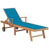 vidaXL Outdoor Sun Lounger with Blue Cushion - Solid Teak Wood - Adjustable Backrest - Rustic Design - Portable Wheels - Garden Patio Furniture - 2 of 4