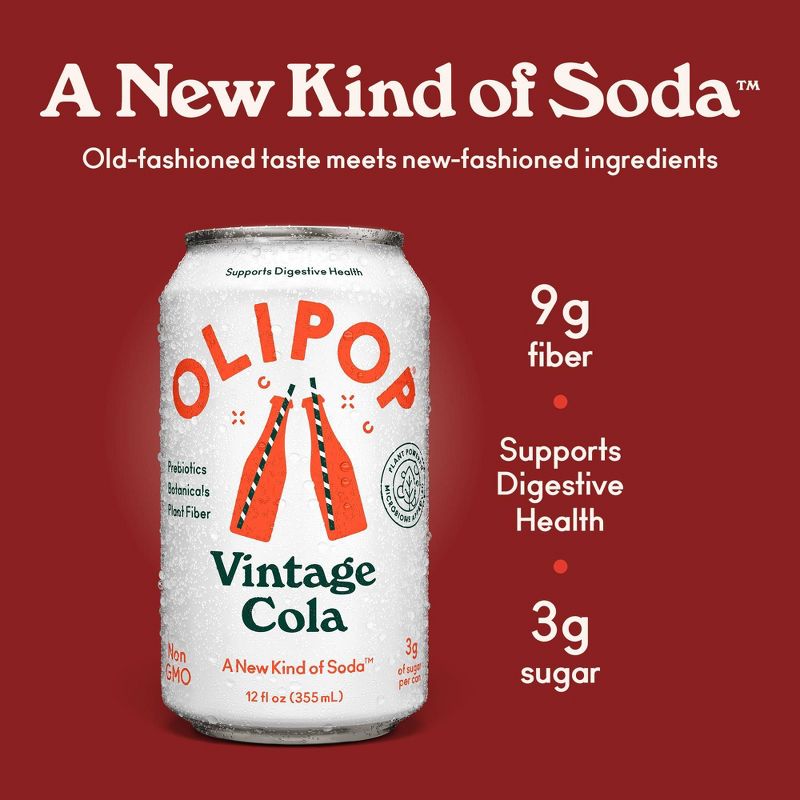 OLIPOP Vintage Cola Prebiotic Soda - 12 fl oz Can, 2 of 13