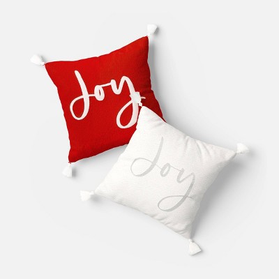 'Joy' Embroidered Boucle Square Christmas Throw Pillow - Threshold™