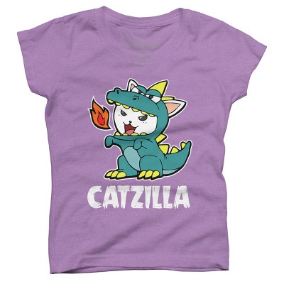 Girl's Design By Humans Catzilla Halloween Costume Dragon Monster Kitten Cats Lover By lenxeemyeu T-Shirt