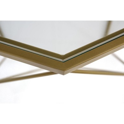 Gold Octagon Glass Top Coffee Table with Metal Base