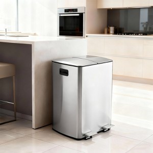 16 Gallon Dual Trash Can, Stainless Steel Garbage Bin with Plastic Inner Buckets, with Soft-Close Lids & Foldable Pedals for Kitchen - 1 of 4