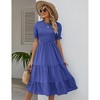 Women's Summer Puff Short Sleeve Smocked Midi Dress with Elastic Waist and Tiered A Line Maxi Design - 4 of 4