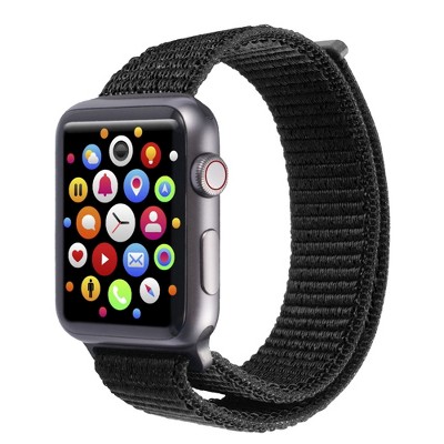 Insten Soft Woven Nylon Band for Apple Watch 42mm 44mm All Series SE 6 5 4 3 2 1, For Women Men Girls Boys Replacement Strap, Black