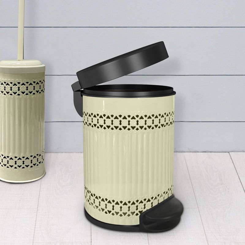 Laser Cut Ivory Step Garbage Trash Can &#38; Toilet Brush Holder with Lid Ivory - Nu Steel, 4 of 10