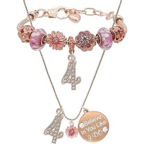 EVE Blush Flower Girl Bracelet Necklace Gift For Little Girl Jewelry Set Of  3 by TopGracia