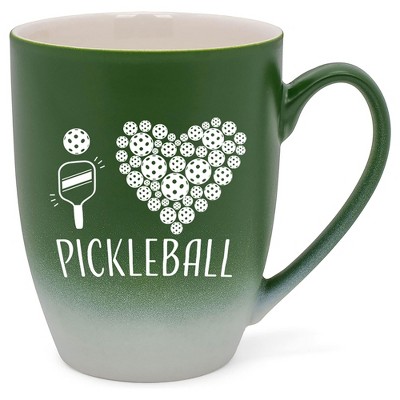 Elanze Designs I Heart Pickleball Two Toned Ombre Matte Green and White 12 ounce Ceramic Stoneware Coffee Cup Mug