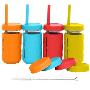 WeeSprout Glass Cups with Lids & Straws, Spill-Resistant Cups for Toddlers & Kids, Set of 4 - 1 of 4