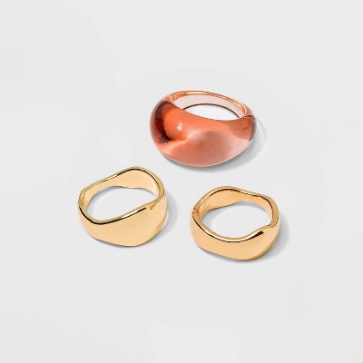 Mixed Organic Shape Smooth Ring Set 3pc - A New Day™ Rust